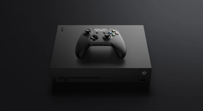Konsole mit Controller (Xbox One X)