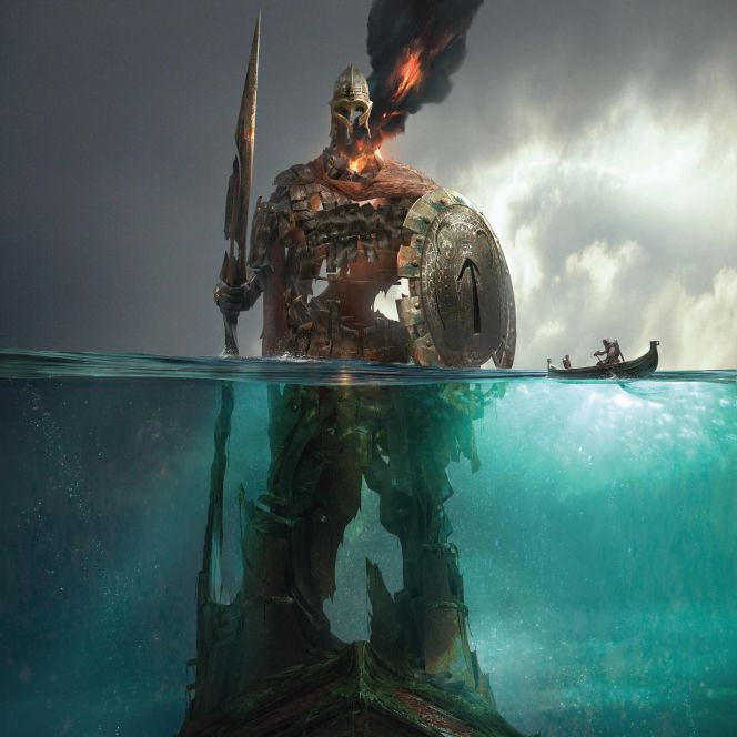 Riesige Statue im Wasser (God of War)