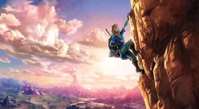 Artwork; Link besteigt einen Berg (The Legend of Zelda: Breath of the Wild)