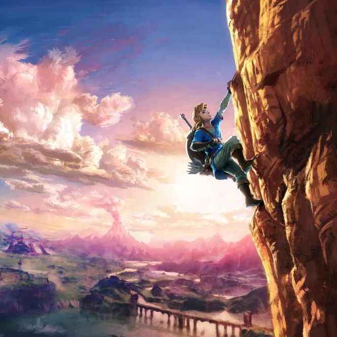 Artwork; Link besteigt einen Berg (The Legend of Zelda: Breath of the Wild)
