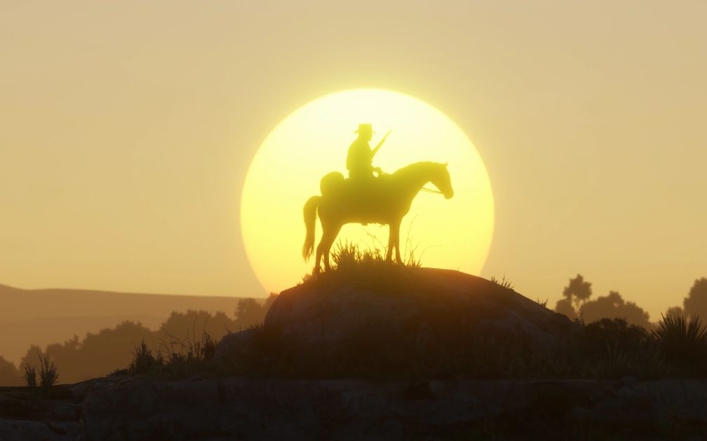 Arthur reitet in den Sonnenuntergang (Red Dead Redemption 2)